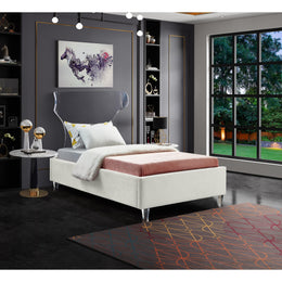 Meridian Ghost Cream Velvet Twin Bed