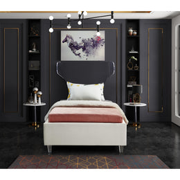 Meridian Ghost Cream Velvet Twin Bed