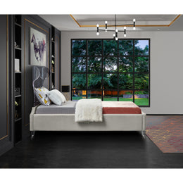 Meridian Ghost Cream Velvet Twin Bed