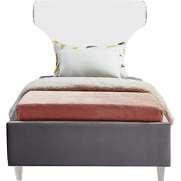 Meridian Ghost Grey Velvet Twin Bed