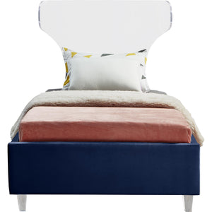 Meridian Ghost Navy Velvet Twin Bed