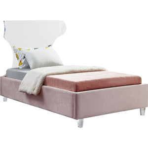 Meridian Ghost Pink Velvet Twin Bed