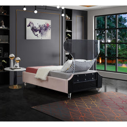Meridian Ghost Pink Velvet Twin Bed