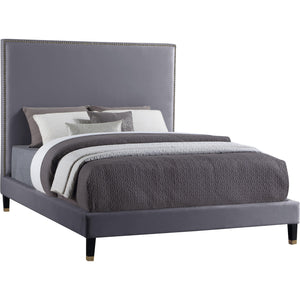 Meridian Harlie Grey Velvet Full Bed