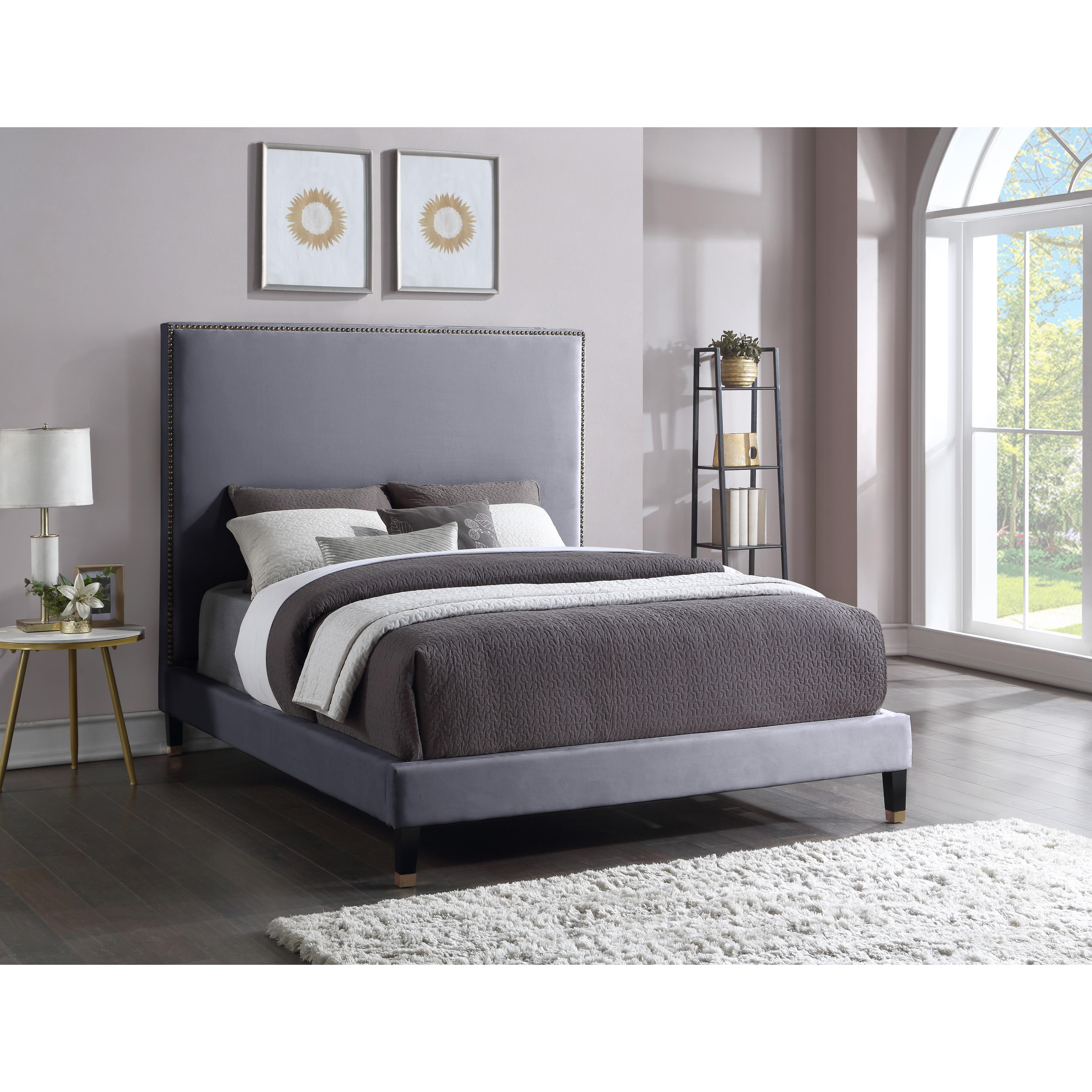 Meridian Harlie Grey Velvet Full Bed