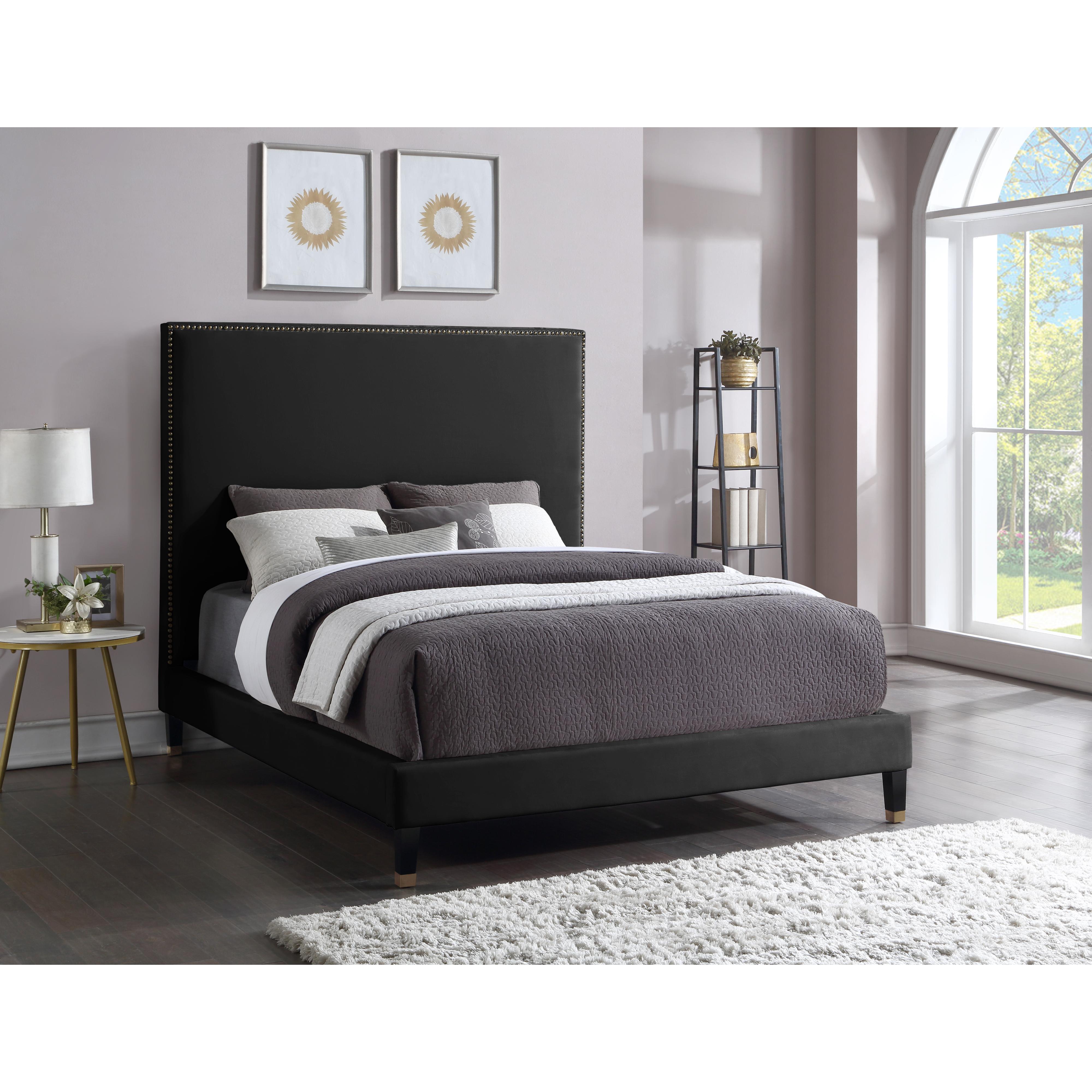 Meridian Harlie Black Velvet Queen Bed