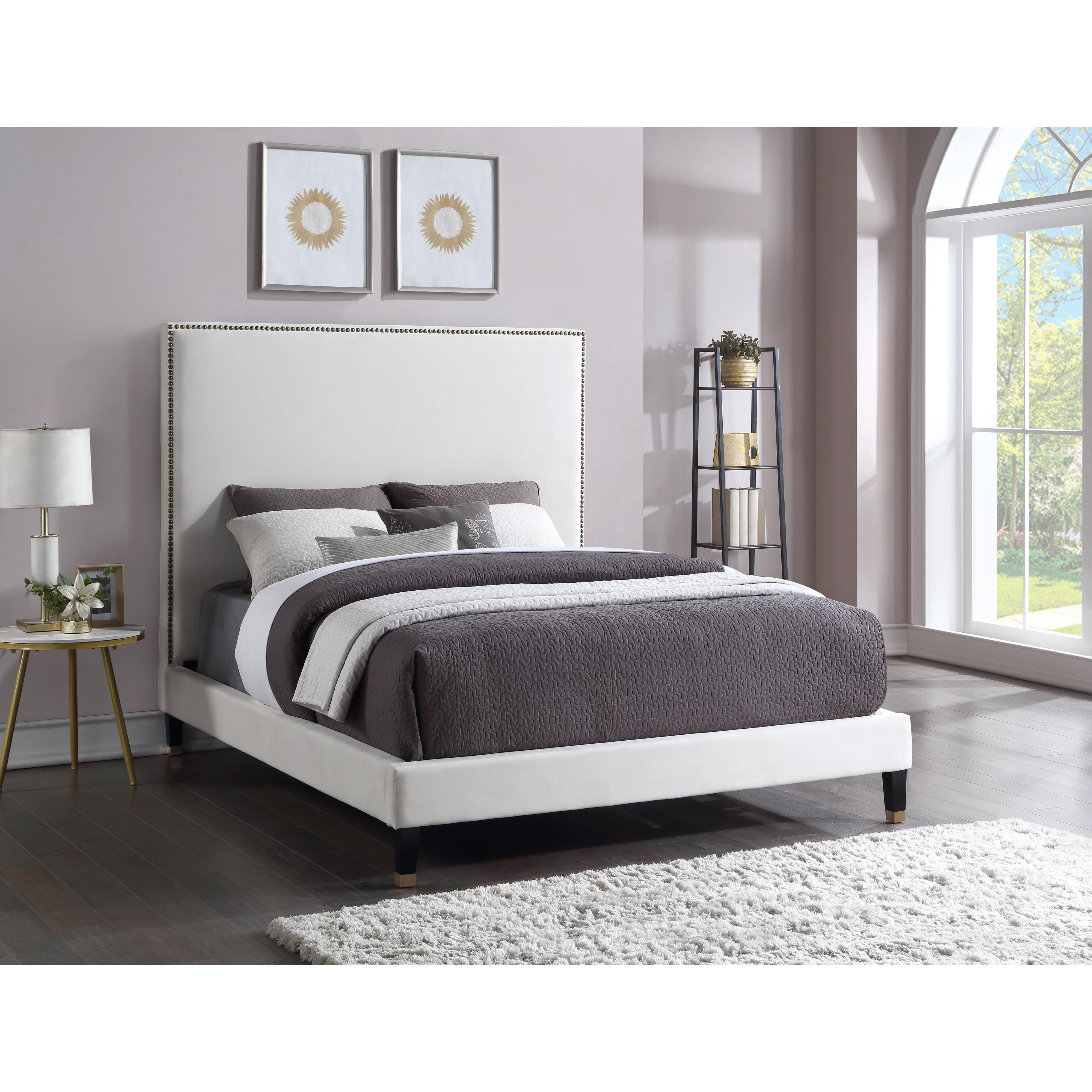 Meridian Harlie Cream Velvet Queen Bed