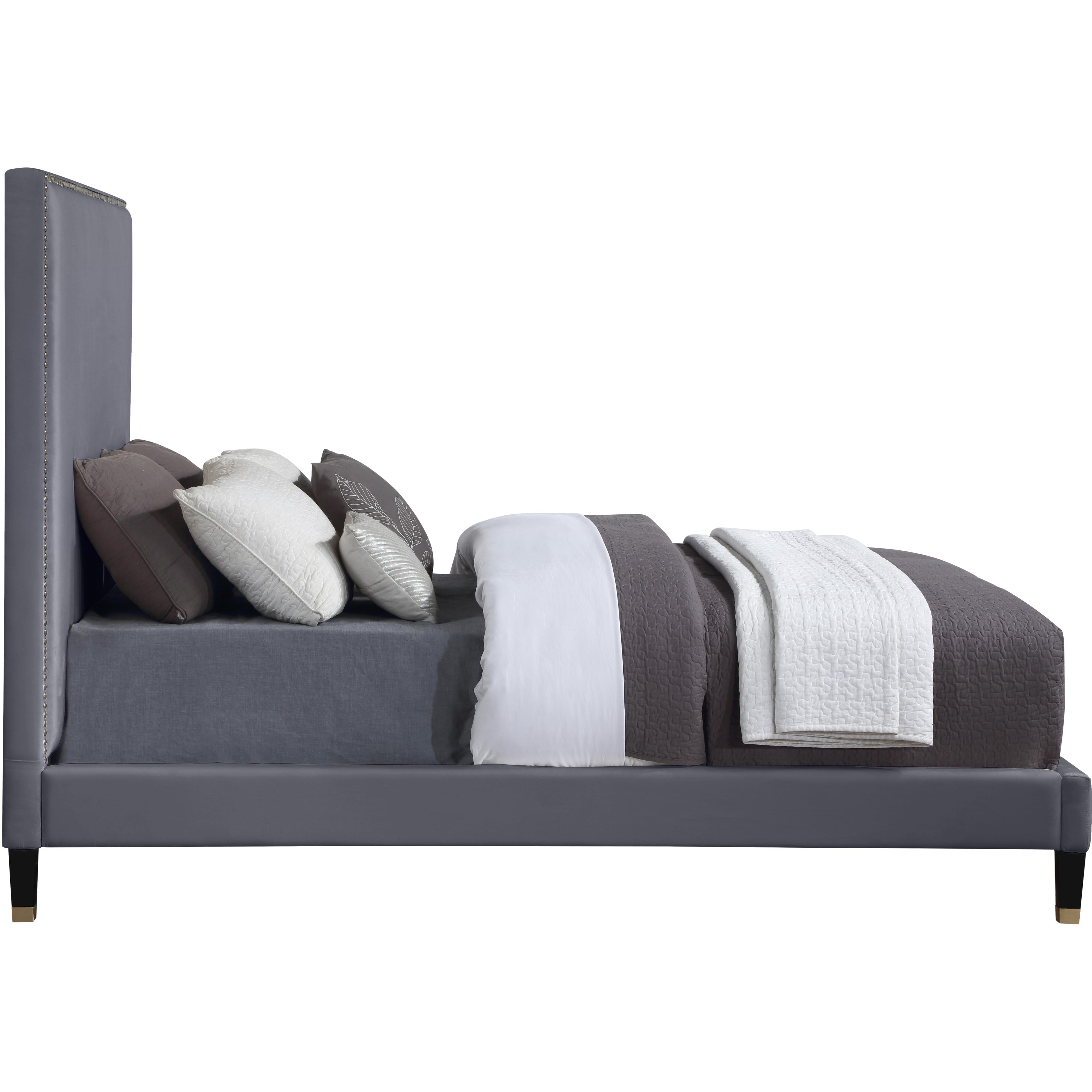 Meridian Harlie Grey Velvet Queen Bed