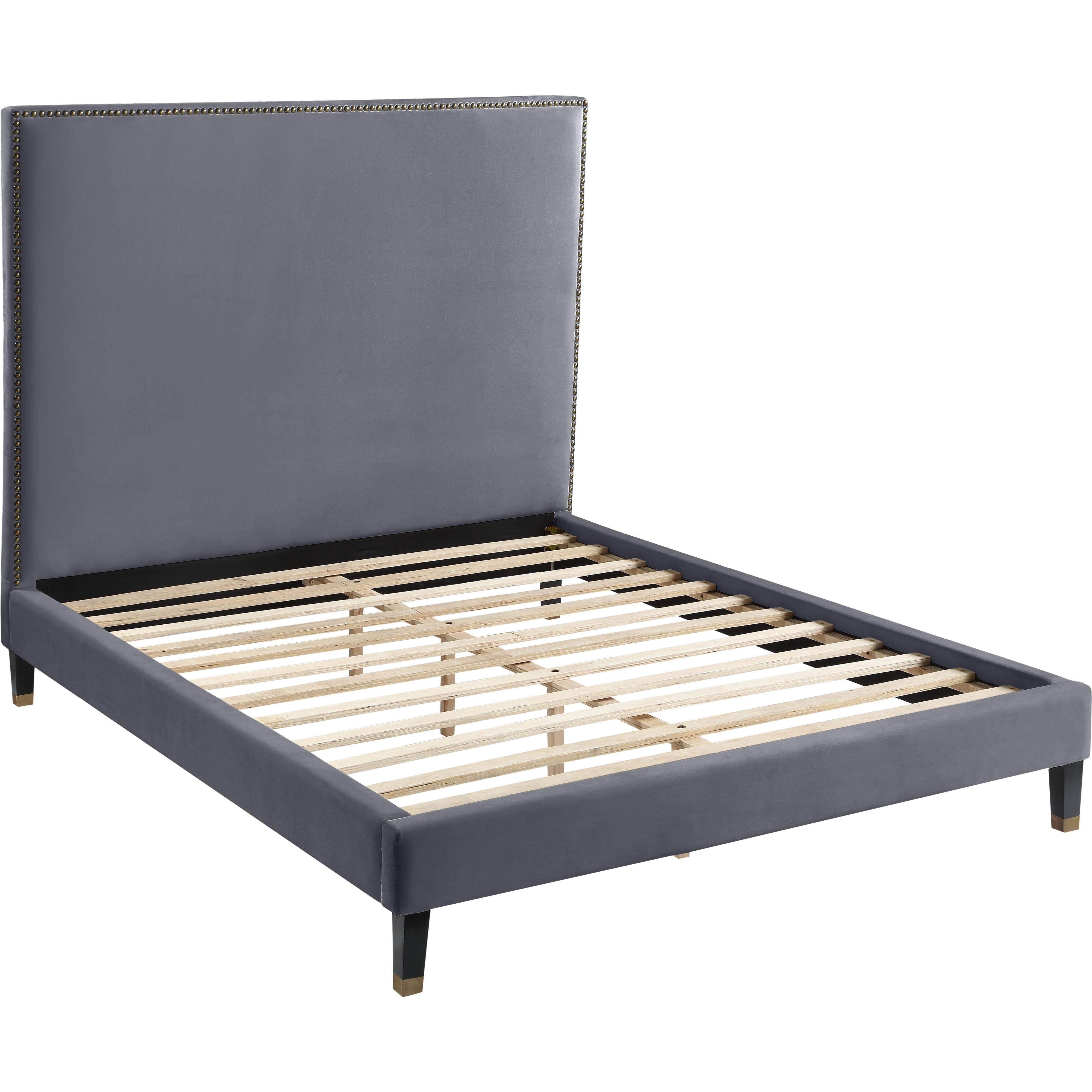 Meridian Harlie Grey Velvet Queen Bed