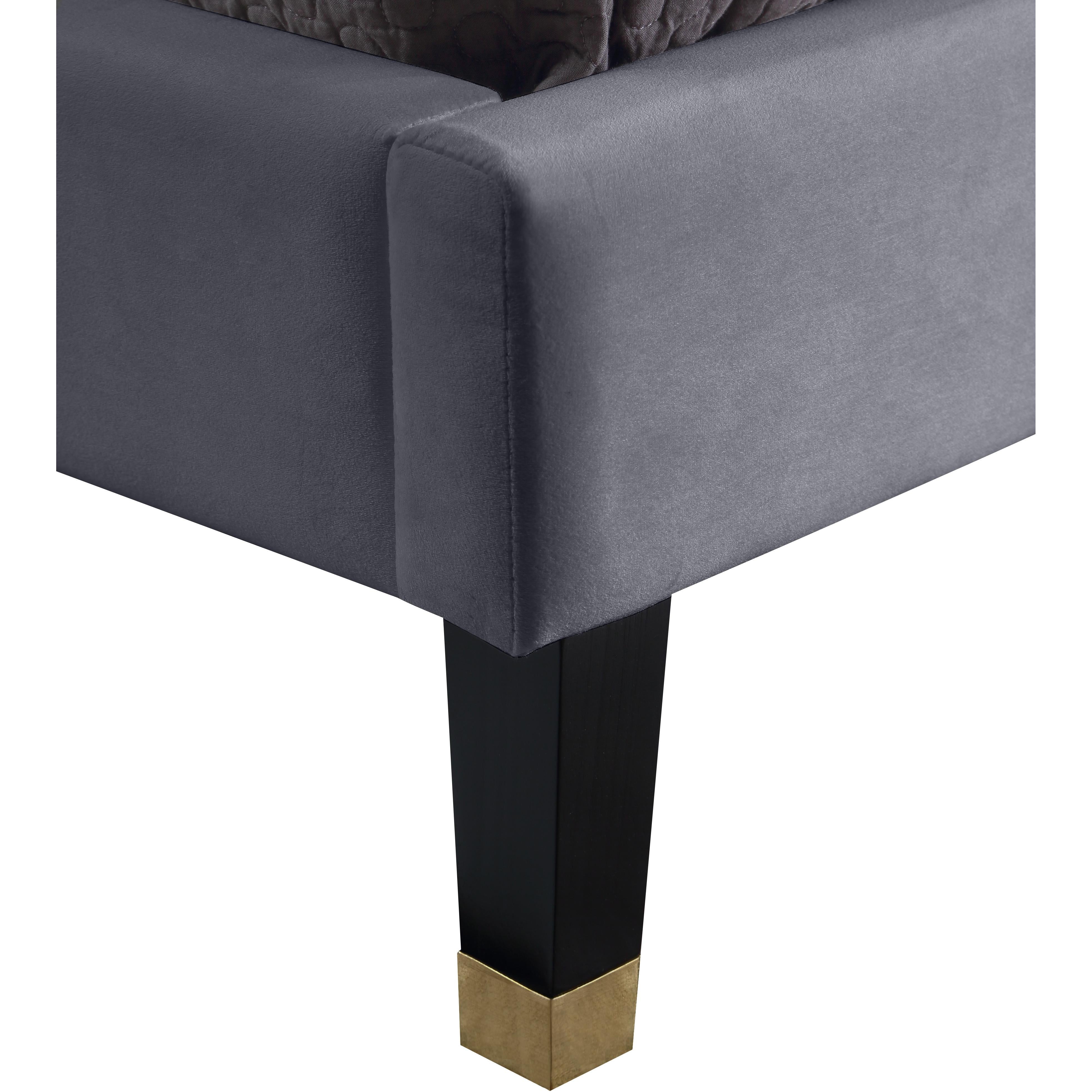Meridian Harlie Grey Velvet Queen Bed