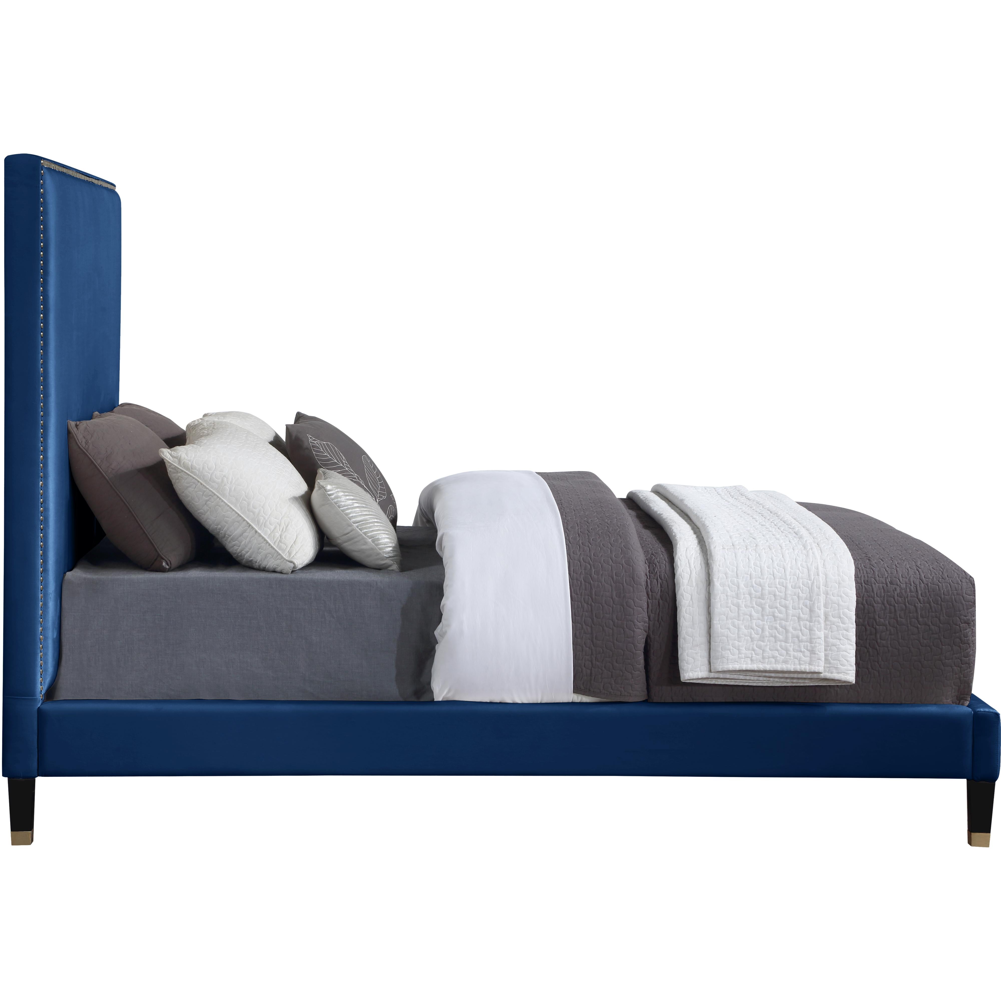 Meridian Harlie Navy Velvet Queen Bed