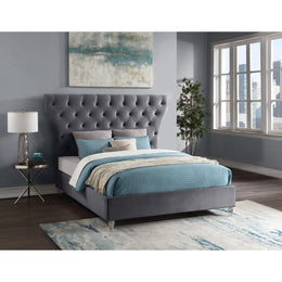 Meridian Kira Grey Velvet King Bed
