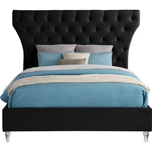 Meridian Kira Black Velvet Queen Bed