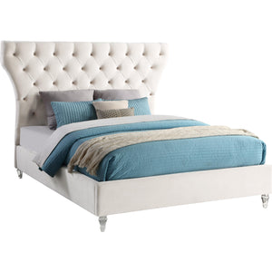 Meridian Kira Cream Velvet Queen Bed