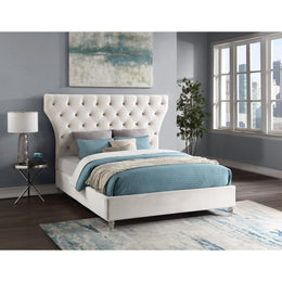 Meridian Kira Cream Velvet Queen Bed
