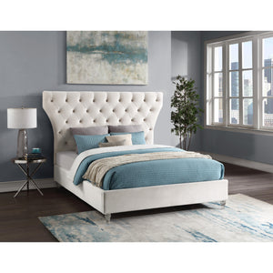 Meridian Kira Cream Velvet Queen Bed