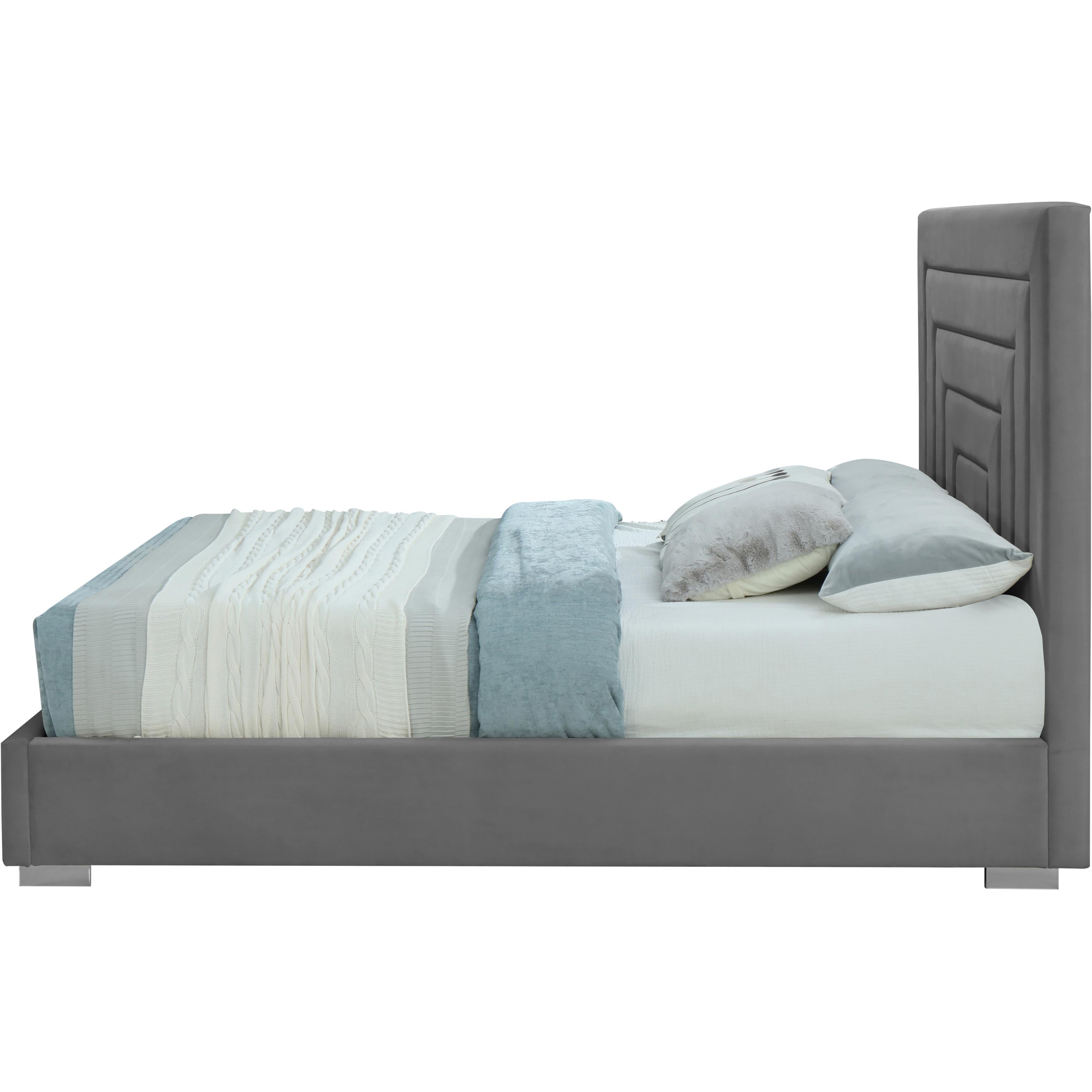 Meridian Nora Grey Velvet Full Bed