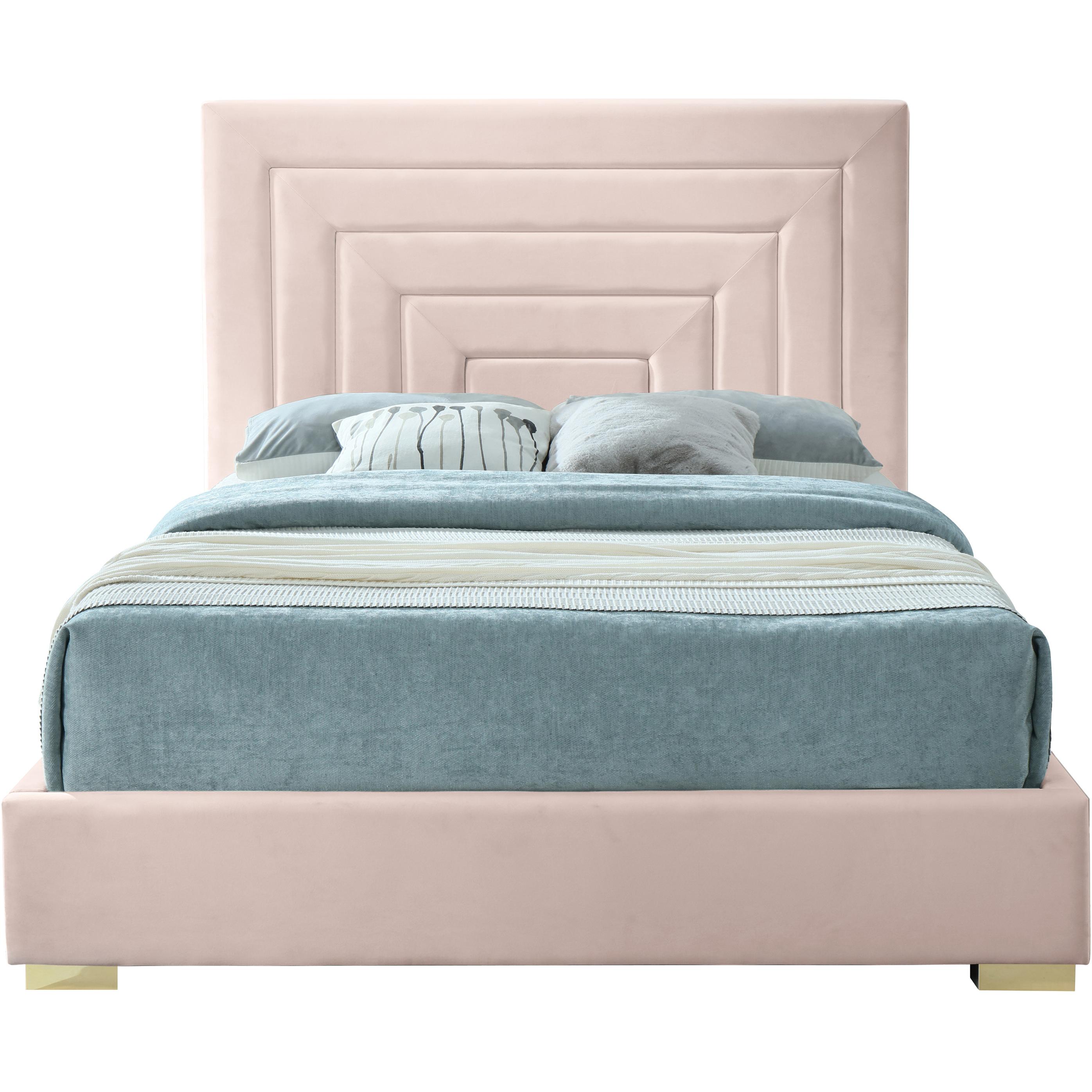 Meridian Nora Pink Velvet Queen Bed