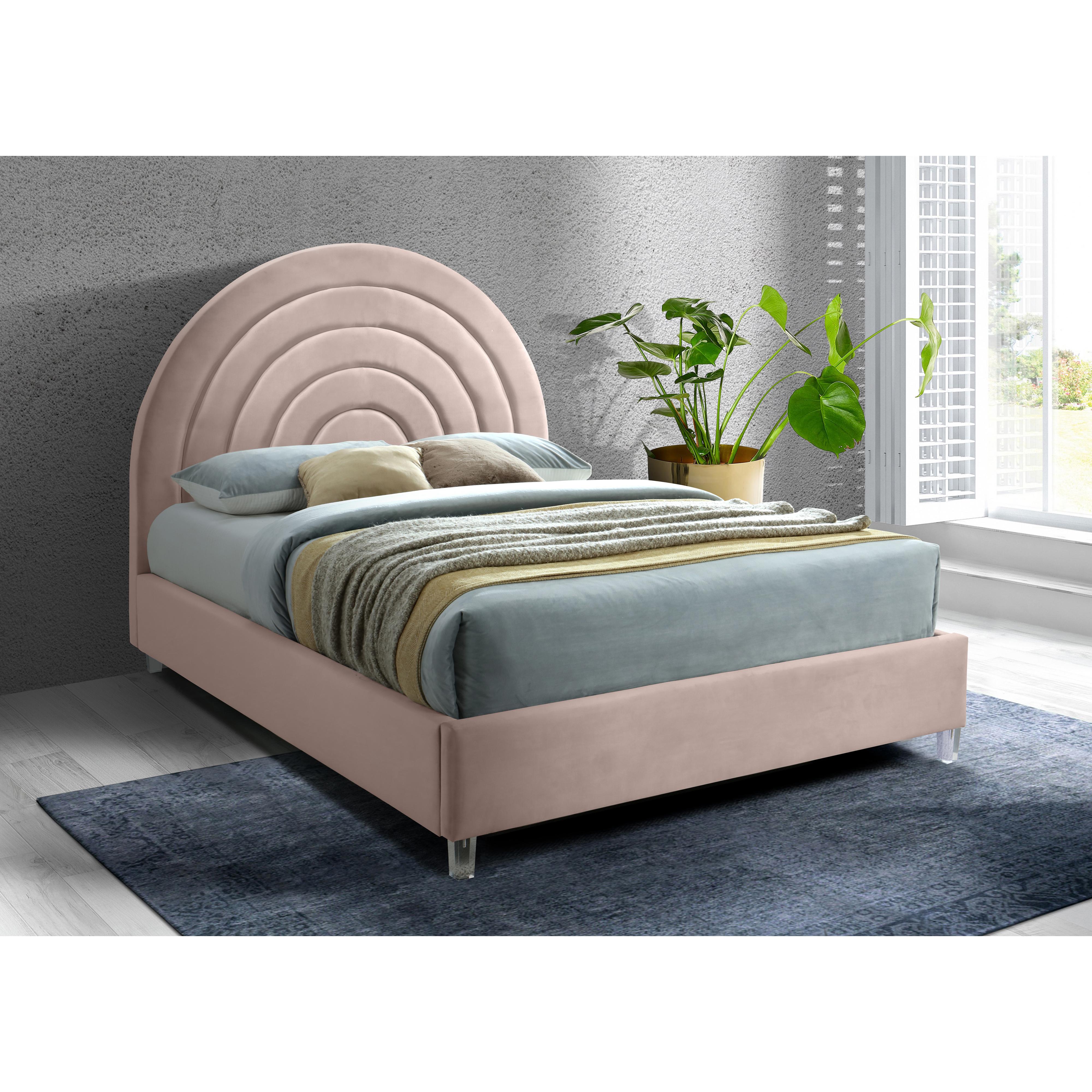 Meridian Rainbow Pink Velvet King Bed