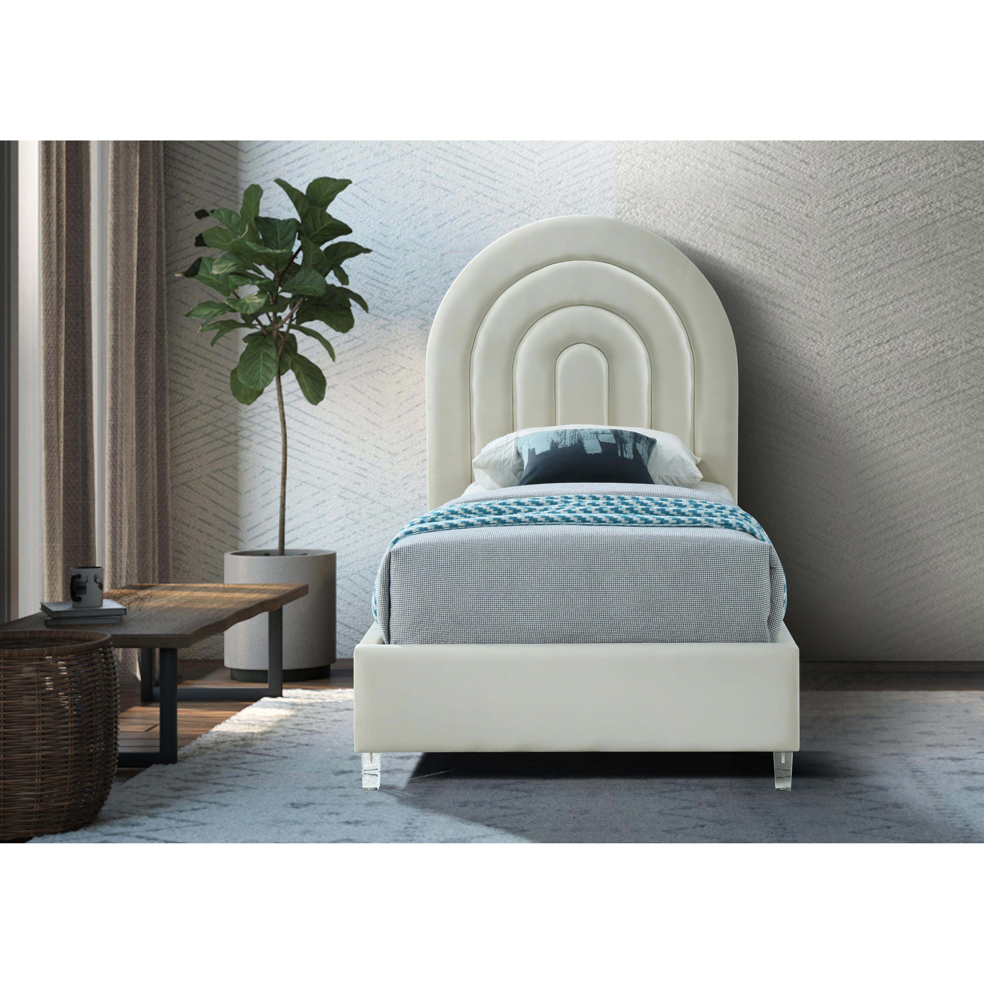 Meridian Rainbow Cream Velvet Twin Bed