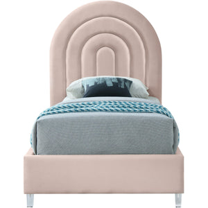 Meridian Rainbow Pink Velvet Twin Bed