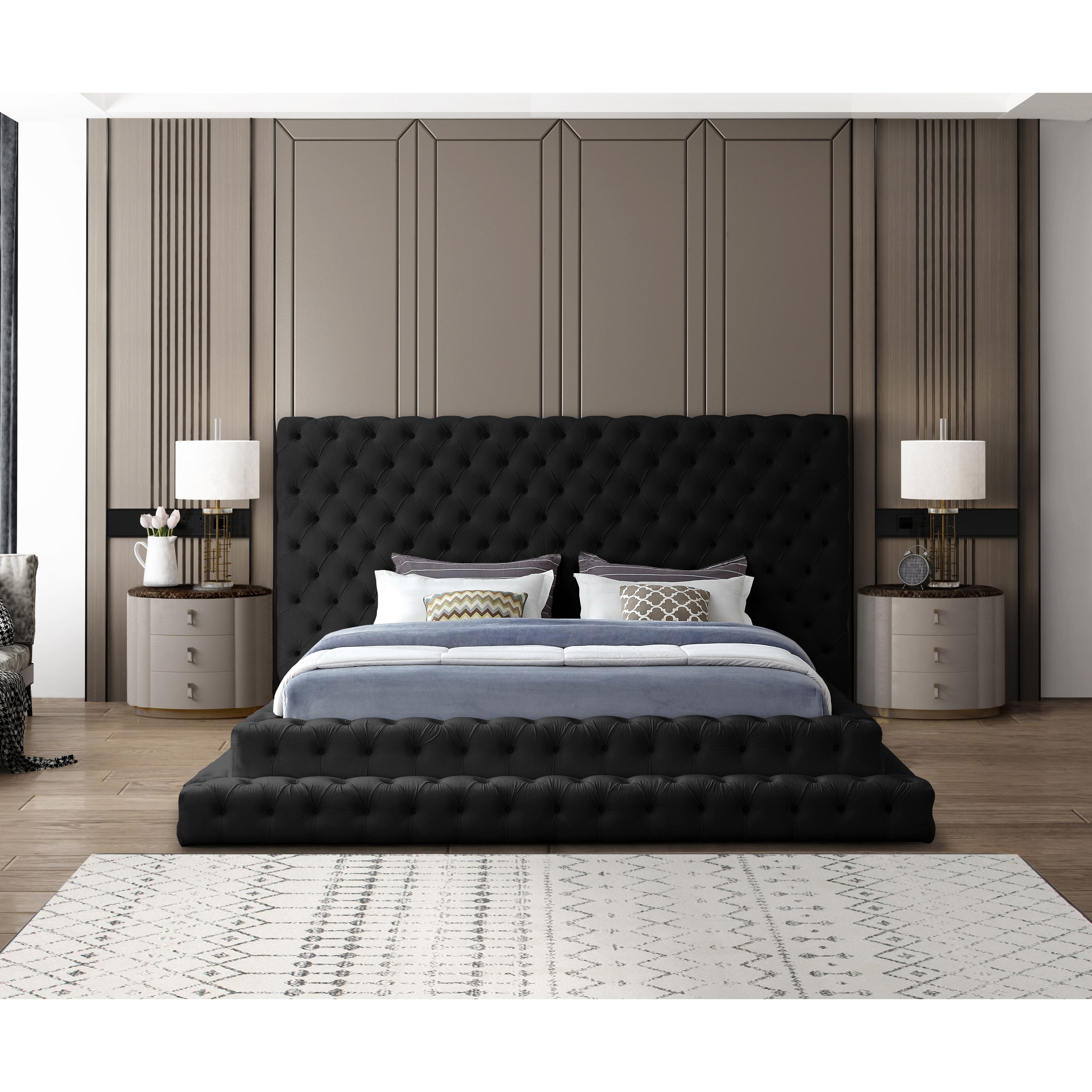 Meridian Revel Black Velvet King Bed (3 Boxes)