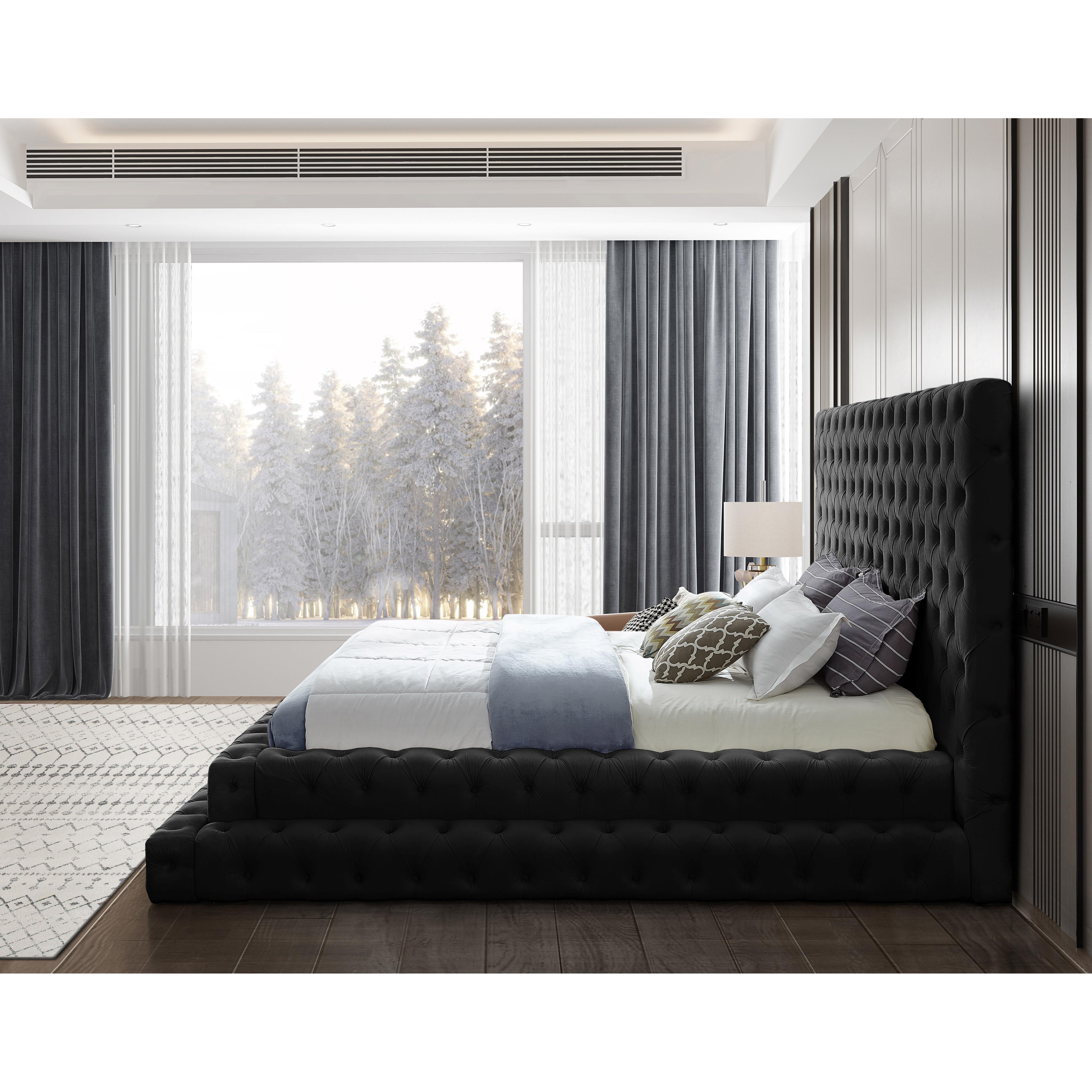 Meridian Revel Black Velvet King Bed (3 Boxes)