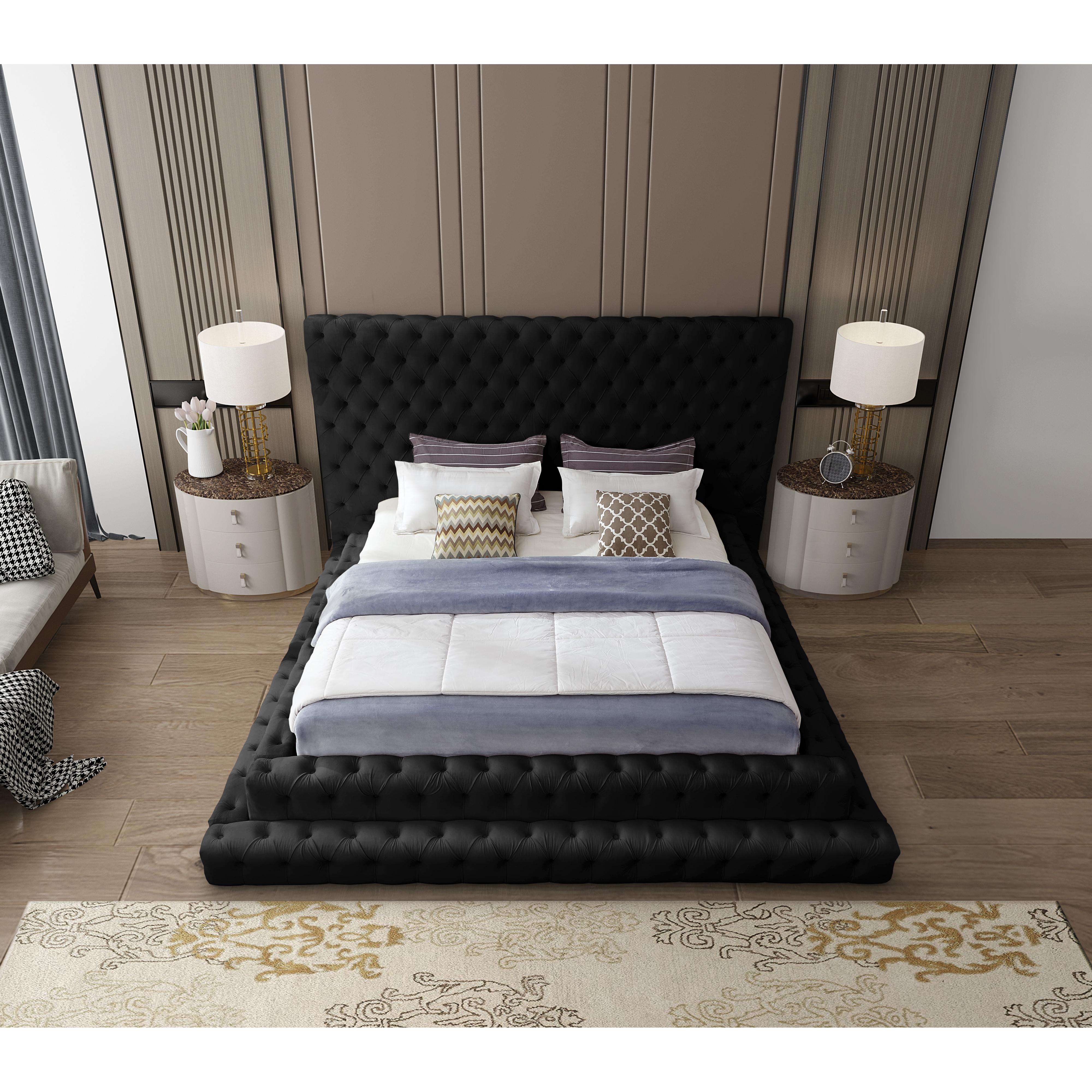 Meridian Revel Black Velvet King Bed (3 Boxes)