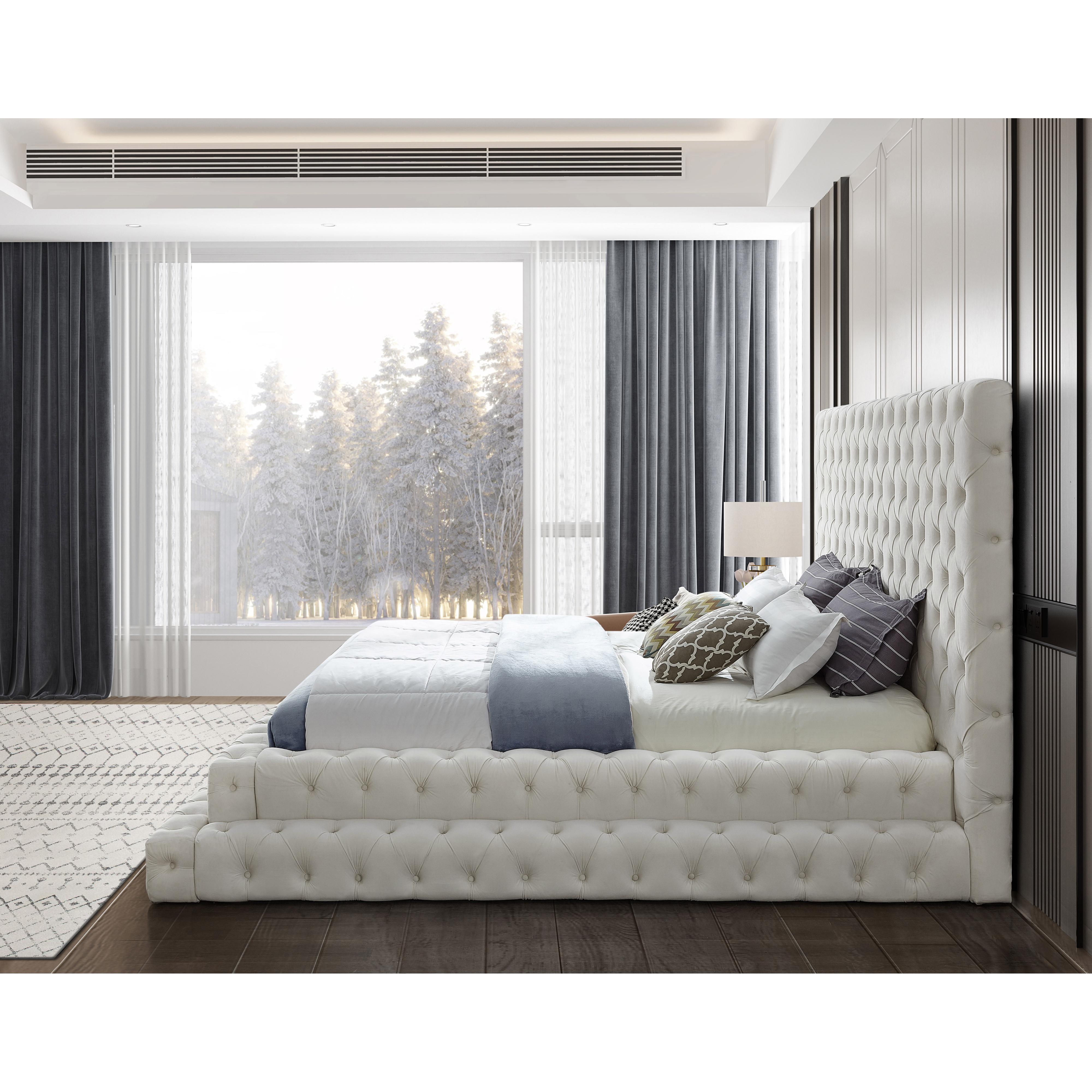Meridian Revel Cream Velvet King Bed (3 Boxes)