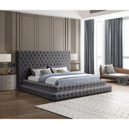 Meridian Revel Grey Velvet King Bed (3 Boxes)
