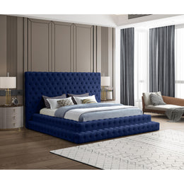 Meridian Revel Navy Velvet King Bed (3 Boxes)