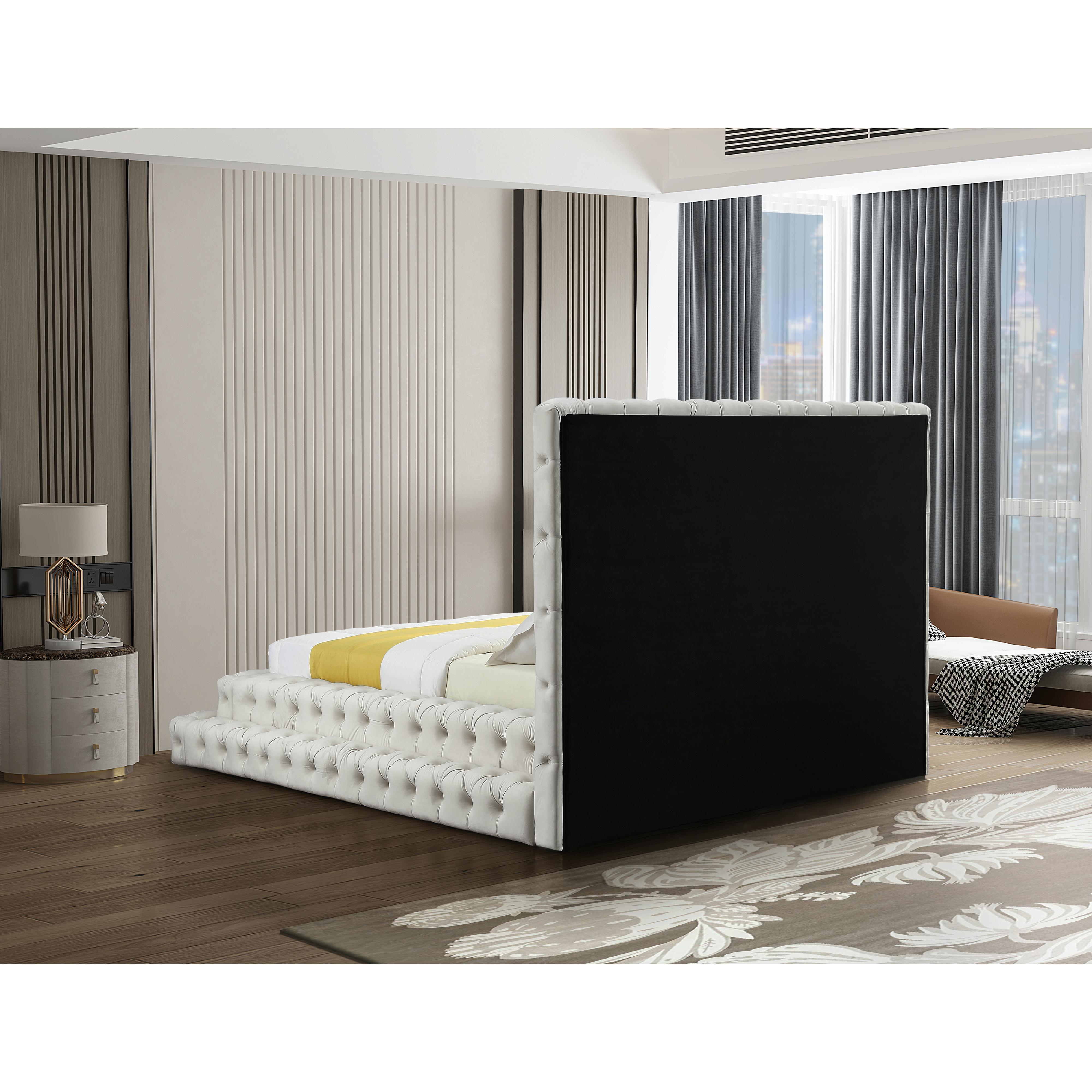 Meridian Revel Cream Velvet Queen Bed (3 Boxes)