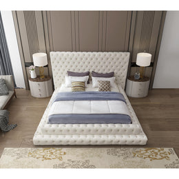 Meridian Revel Cream Velvet Queen Bed (3 Boxes)