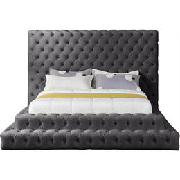 Meridian Revel Grey Velvet Queen Bed (3 Boxes)