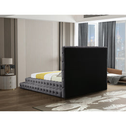 Meridian Revel Grey Velvet Queen Bed (3 Boxes)