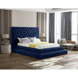Meridian Revel Navy Velvet Queen Bed (3 Boxes)