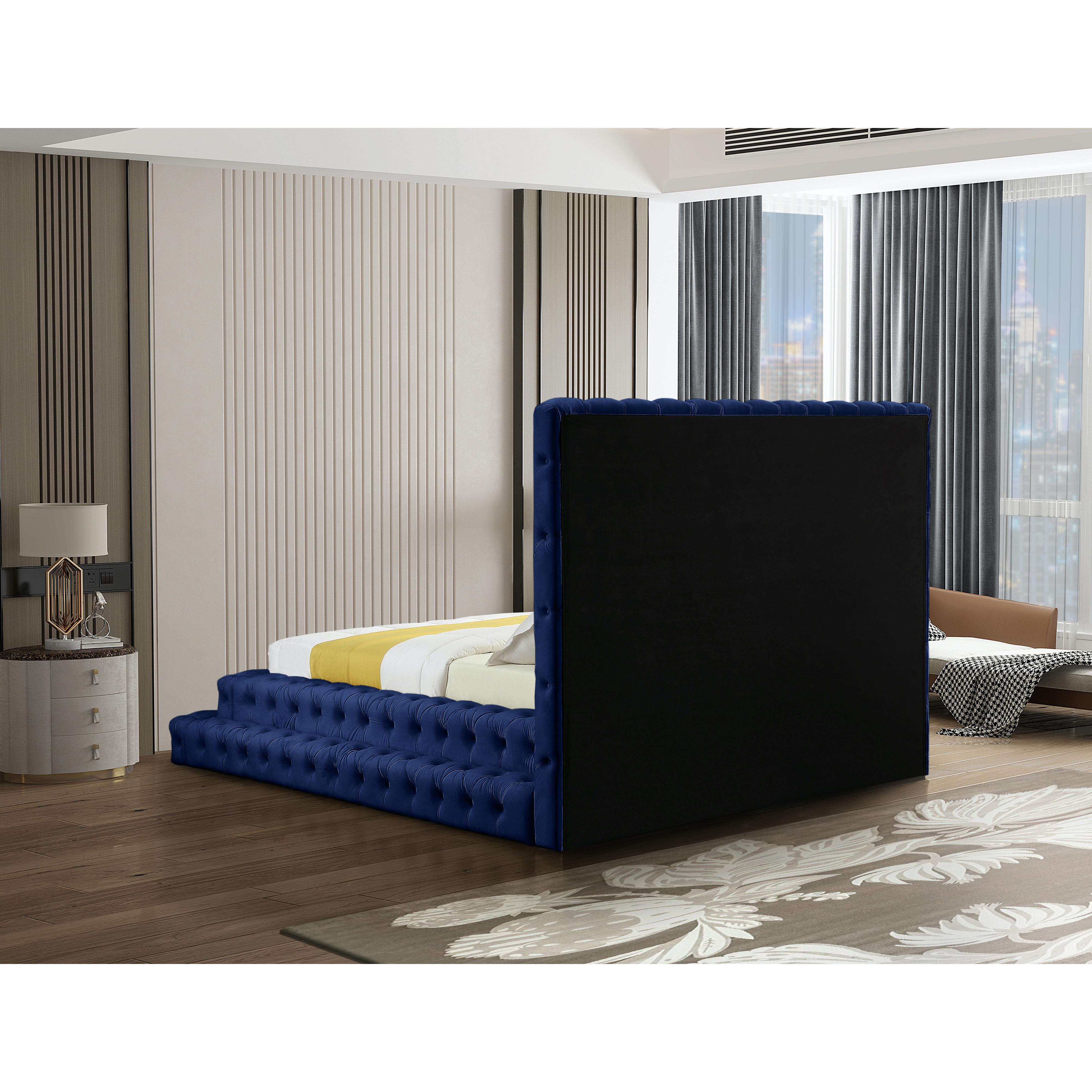 Meridian Revel Navy Velvet Queen Bed (3 Boxes)