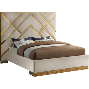 Meridian Vector Cream Velvet Queen Bed