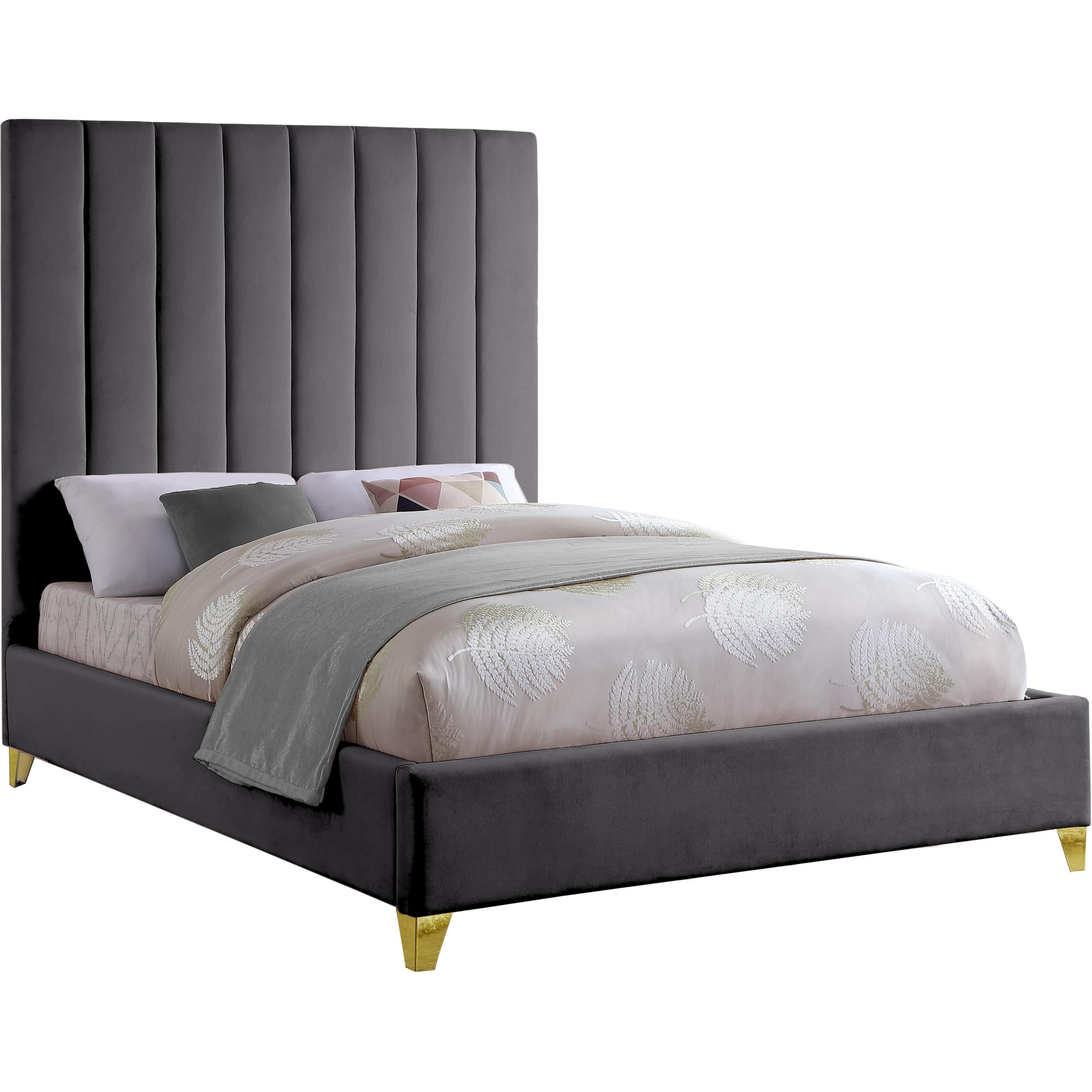 Meridian Via Grey Velvet King Bed