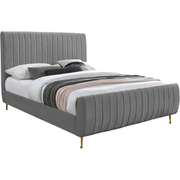 Meridian Zara Grey Velvet Queen Bed (3 Boxes)