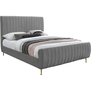 Meridian Zara Grey Velvet Queen Bed (3 Boxes)