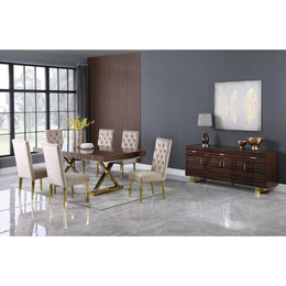 Meridian Excel Brown Zebra Wood Veneer Lacquer Extendable Dining Table (3 Boxes)