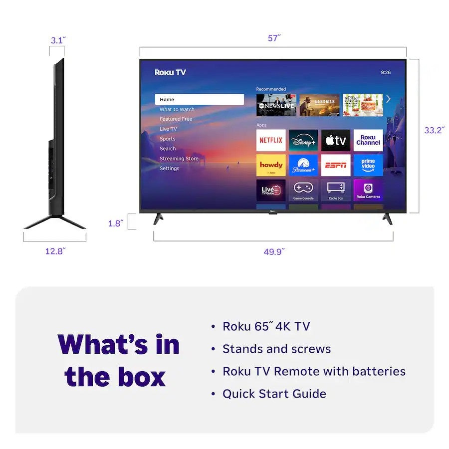 Roku - 65" Class 4K HDR LED Smart RokuTV