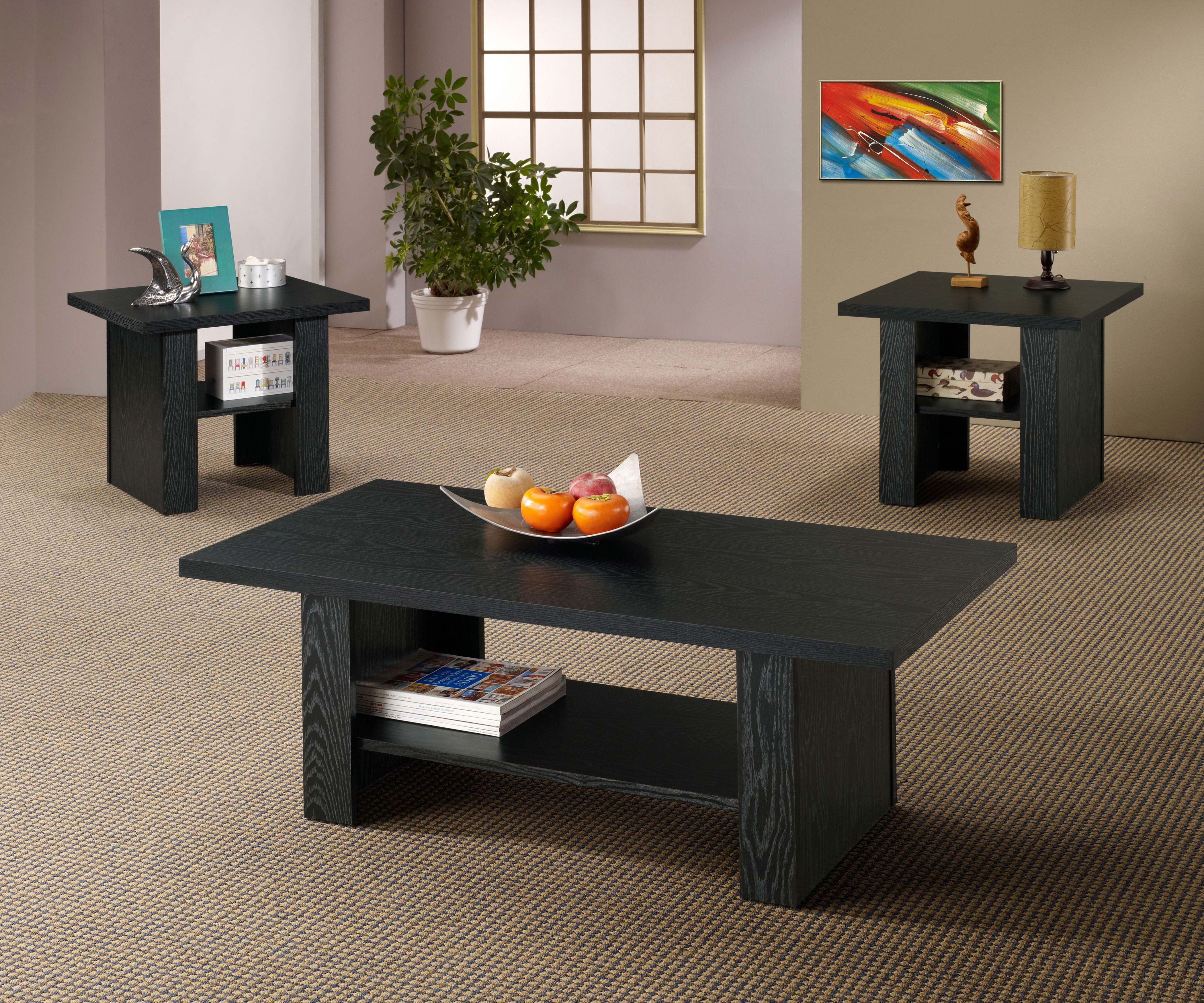 Rodez  Engineered Wood Coffee Table Set Black Oak
