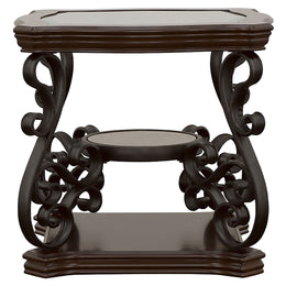 Laney  Glass Top Coffee and End Table Set Dark Merlot