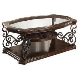 Laney  Glass Top Coffee and End Table Set Dark Merlot