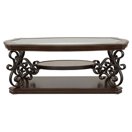 Laney  Glass Top Coffee and End Table Set Dark Merlot