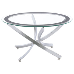 Brooke Round Glass Top Coffee Table Metal Base Brass