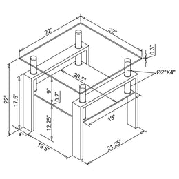 Dyer 1-shelf Square Glass Top Side End Table Black