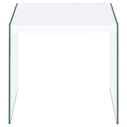 Opal Square Glass Frame Side End Table White High Gloss